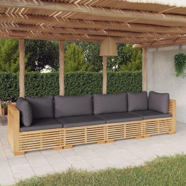 4 Piece Patio Lounge Set with Cushions Solid Wood Teak